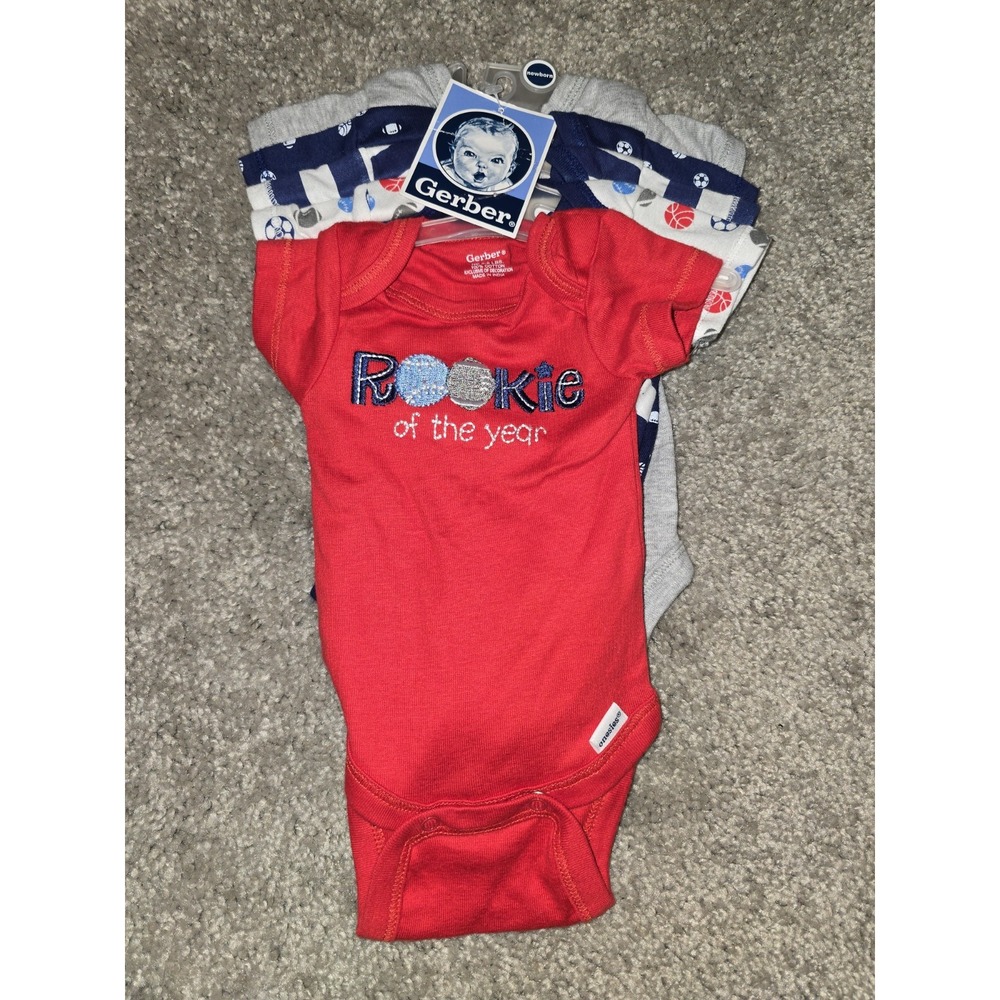Gerber Baby Boys Size Newborn 5pk Short Sleeve Bodysuits Sports NWT